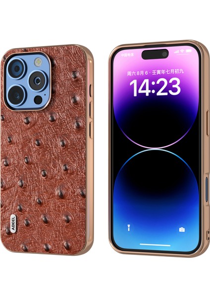 iPhone 16 Pro Galvanik Kenar Devekuşu Dokusu Hakiki Inek Derisi Arka Kapak (Yurt Dışından)