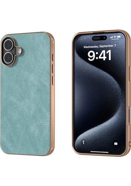 iPhone 16 Plus Elektro Kaplama Pc Deri Darbeye Dayanıklı Arka Kapak (Yurt Dışından)