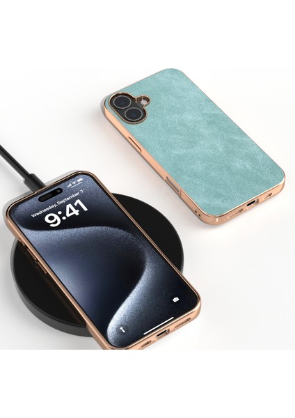 iPhone 16 Plus Elektro Kaplama Pc Deri Darbeye Dayanıklı Arka Kapak (Yurt Dışından)