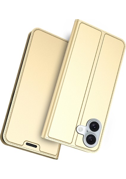 iPhone 16 Pu Deri Güçlü Manyetik Kapatma Telefon Kapağı (Yurt Dışından)