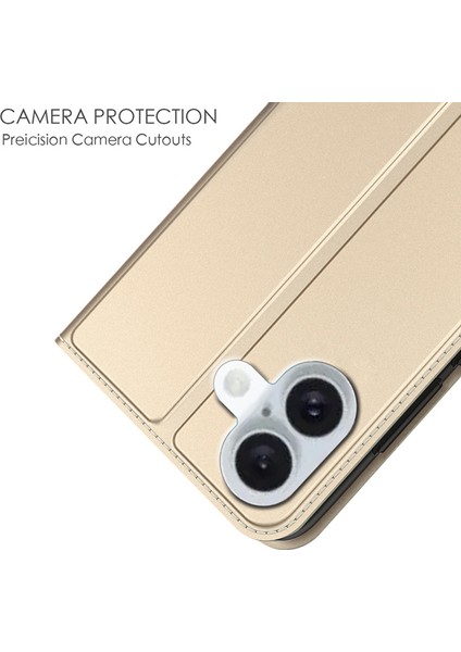 iPhone 16 Pu Deri Güçlü Manyetik Kapatma Telefon Kapağı (Yurt Dışından)