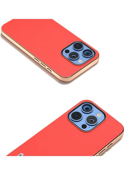 iPhone 16 Pro Elektro Kaplama Kenar Hakiki Inek Deri Kaplamalı Pc+Tpu Telefon Kapağı (Yurt Dışından)