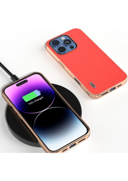 iPhone 16 Pro Elektro Kaplama Kenar Hakiki Inek Deri Kaplamalı Pc+Tpu Telefon Kapağı (Yurt Dışından)
