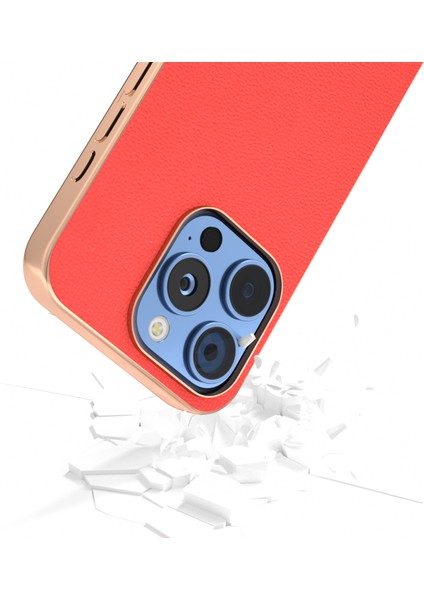iPhone 16 Pro Elektro Kaplama Kenar Hakiki Inek Deri Kaplamalı Pc+Tpu Telefon Kapağı (Yurt Dışından)