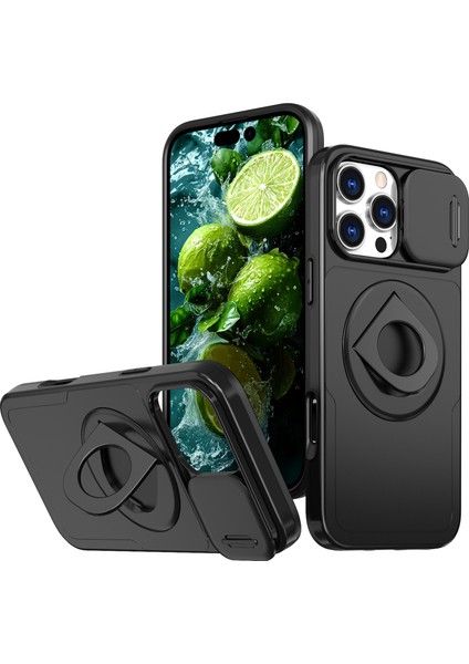 iPhone 16 Pro Max Manyetik Kickstand Slayt Lens Kapağı Tpu+Pc Telefon Kabuğu (Yurt Dışından)
