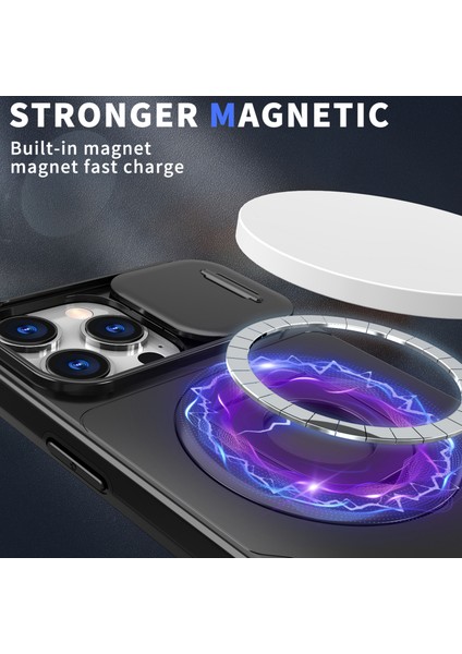 iPhone 16 Pro Max Manyetik Kickstand Slayt Lens Kapağı Tpu+Pc Telefon Kabuğu (Yurt Dışından)