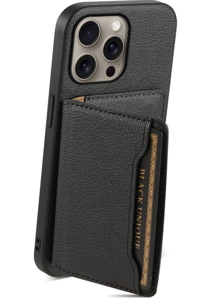 iPhone 16 Pro Max Kart Tutucu Çubuğu Deri Kaplamalı Pc+Tpu Telefon Kapağı (Yurt Dışından)