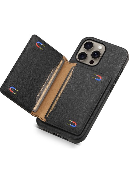iPhone 16 Pro Max Kart Tutucu Çubuğu Deri Kaplamalı Pc+Tpu Telefon Kapağı (Yurt Dışından)