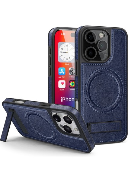 iPhone 16 Pro Max Magsafe ile Uyumlu Manyetik Deri Kickstand Telefon Kılıfı (Yurt Dışından)