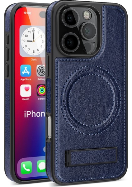 iPhone 16 Pro Max Magsafe ile Uyumlu Manyetik Deri Kickstand Telefon Kılıfı (Yurt Dışından)