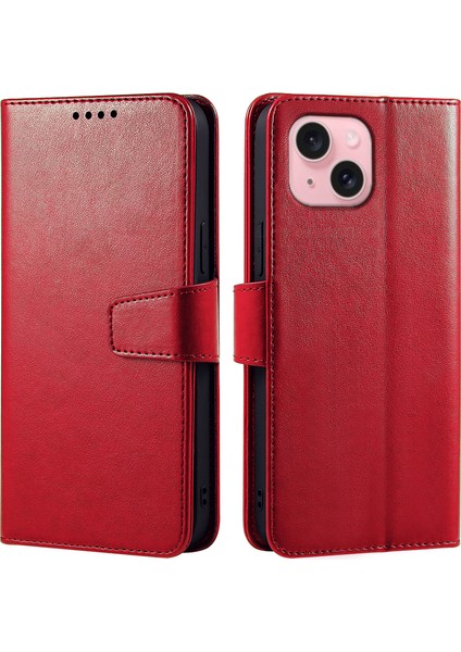 iPhone 15 Standlı Kart Sahibi Cüzdan Deri Telefon Kılıfı (Yurt Dışından)