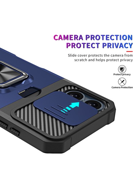 iPhone 16 Plus Kickstand Kılıf Kaydırmalı Lens Kapağı Pc+Tpu Telefon Kapağı (Yurt Dışından)