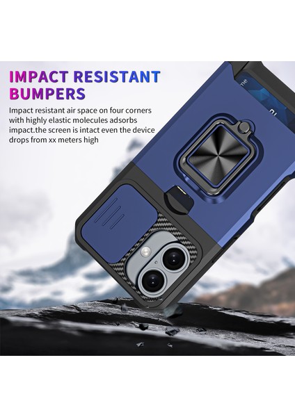 iPhone 16 Plus Kickstand Kılıf Kaydırmalı Lens Kapağı Pc+Tpu Telefon Kapağı (Yurt Dışından)