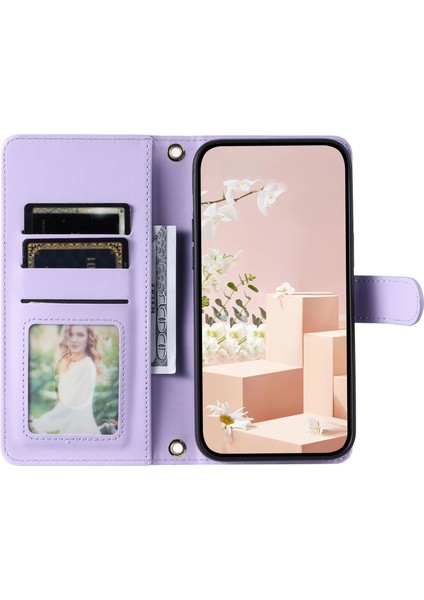 iPhone 16 Plus Eşkenar Dörtgen Izgara Pu Deri Cüzdan Crossbody Telefon Kılıfı (Yurt Dışından)