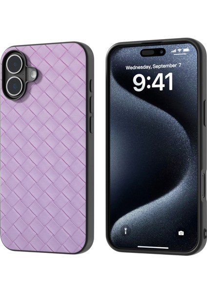 iPhone 16 Plus Dokuma Dokulu Deri+Pc+Tpu Hibrit Telefon Kılıfı (Yurt Dışından)