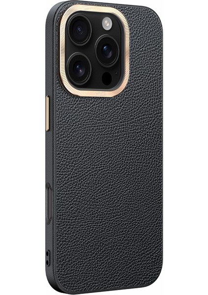iPhone 16 Pro Max Metal Lens Çerçeveli Deri+Tpu Arka Kapak (Yurt Dışından)