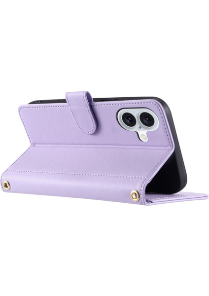 iPhone 16 Plus Eşkenar Dörtgen Izgara Pu Deri Cüzdan Crossbody Telefon Kılıfı (Yurt Dışından)