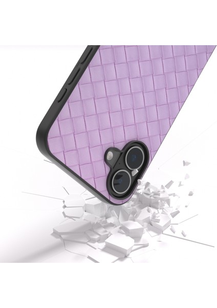 iPhone 16 Plus Dokuma Dokulu Deri+Pc+Tpu Hibrit Telefon Kılıfı (Yurt Dışından)