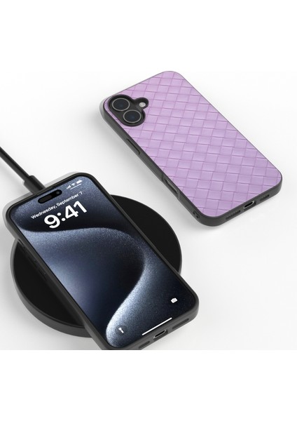 iPhone 16 Plus Dokuma Dokulu Deri+Pc+Tpu Hibrit Telefon Kılıfı (Yurt Dışından)
