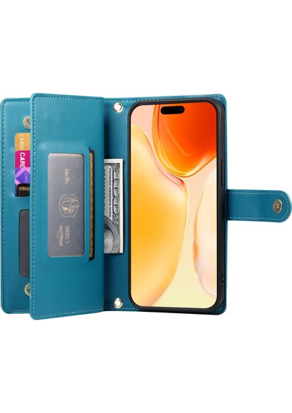 iPhone 16 Plus Fermuarlı Cep Deri Cüzdan Telefon Kılıfı Askılı (Yurt Dışından)