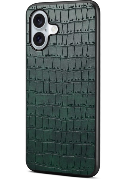 iPhone 16 Timsah Dokulu Deri Kaplamalı Pc+Tpu Telefon Kapağı (Yurt Dışından)