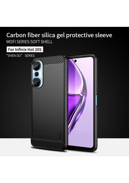 Infinix Hot 20S 4g / X6827 Anti-Fall Koruyucu Ince Telefon Kılıf Karbon Fiber Fırçalanmış Tpu Telefon Geri Kapak (Yurt Dışından)