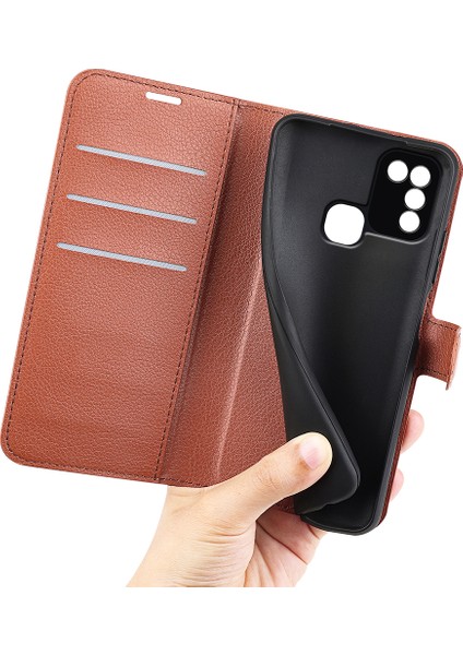 Infinix Hot 11 Play Litchi Texture Pu Deri Cüzdan Anti-Drop Shell Flip Stand Telefon Kılıfı (Yurt Dışından)