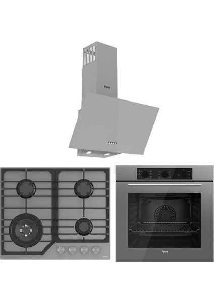 Flowart Nt Asimetrik Seriisi 3'lü Gri Ankastre Set ( QBL62CPR-NT028-D088 )