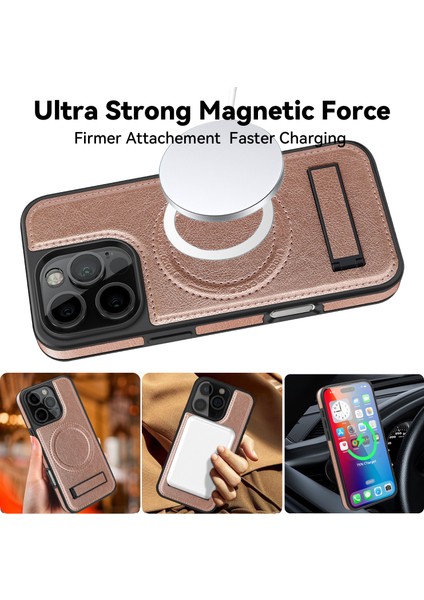 iPhone 16 Pro Max Magsafe ile Uyumlu Manyetik Deri Kickstand Telefon Kılıfı (Yurt Dışından)