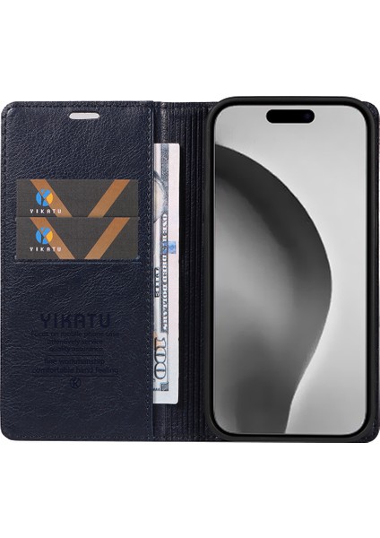 iPhone 16 Pro Max Cüzdan Manyetik Kapatma Deri Telefon Kılıfı (Yurt Dışından)