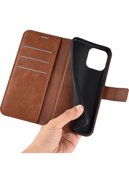 iPhone 16 Pro Manyetik Toka Buzağı Dokusu Flip Deri Telefon Kapağı (Yurt Dışından)