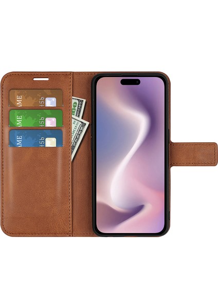iPhone 16 Pro Manyetik Toka Buzağı Dokusu Flip Deri Telefon Kapağı (Yurt Dışından)