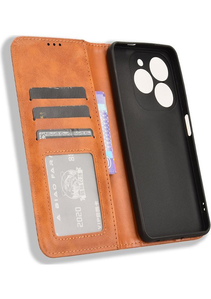 Tecno Spark 20 Künye Retro Pu Deri Standı Cüzdan Kapağı (Yurt Dışından)
