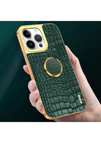 iPhone 16 Pro Max Timsah Dokulu Deri+Tpu Galvanik Telefon Kılıfı (Yurt Dışından)