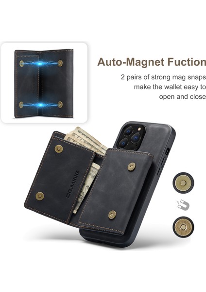 iPhone 16 Pro Max Çıkarılabilir Cüzdanlı Kickstand Pu Telefon Kılıfı (Yurt Dışından)