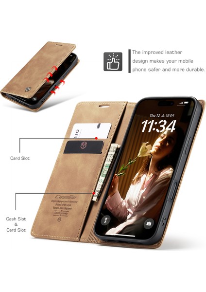 iPhone 16 Plus Kart Tutucu Standı Deri Telefon Kılıfı (Yurt Dışından)