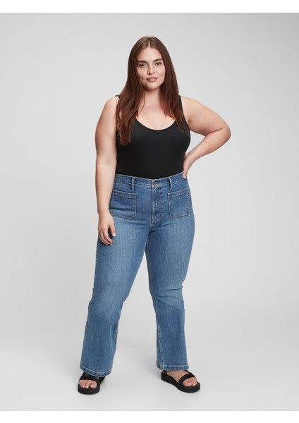 Kadın Mavi High Rise Flare Jean Pantolon