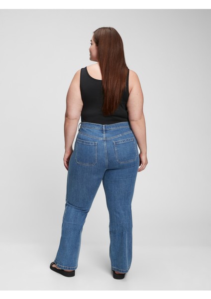 Kadın Mavi High Rise Flare Jean Pantolon