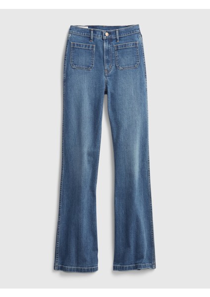 Kadın Mavi High Rise Flare Jean Pantolon