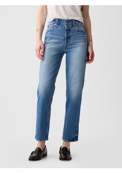 Kadın Mavi High Rise Cheeky Straight Washwell Jean Pantolon