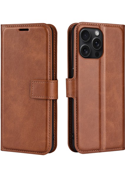 iPhone 16 Pro Max Buzağı Dokulu Pu Deri Folyo Kapaklı Cüzdan Telefon Kılıfı (Yurt Dışından)