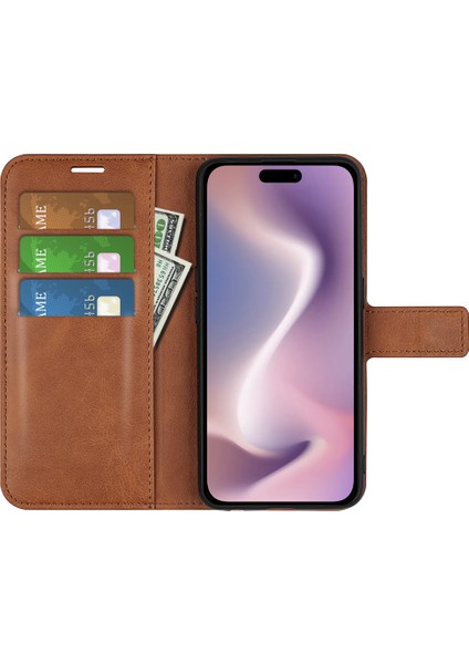 iPhone 16 Pro Max Buzağı Dokulu Pu Deri Folyo Kapaklı Cüzdan Telefon Kılıfı (Yurt Dışından)