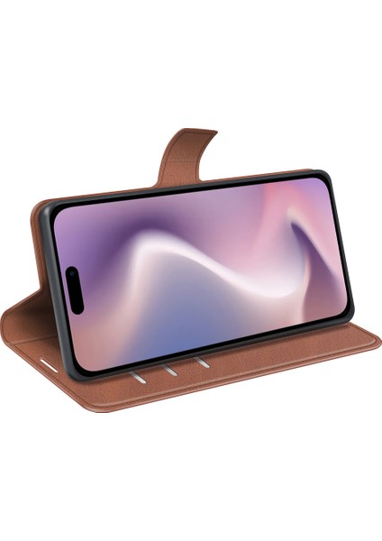 iPhone 16 Pro Max Buzağı Dokulu Pu Deri Folyo Kapaklı Cüzdan Telefon Kılıfı (Yurt Dışından)