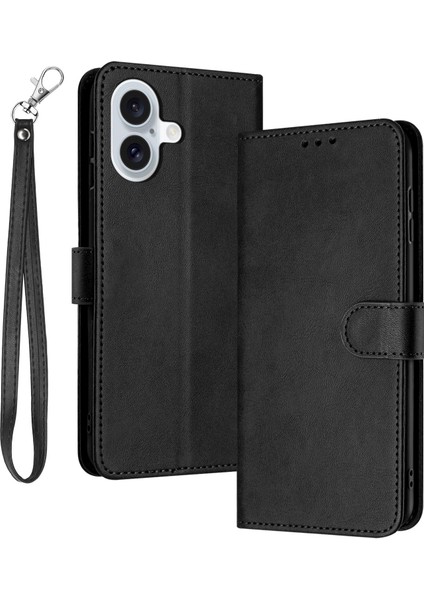 iPhone 16 Plus Buzağı Dokusu Çanta Pu Deri Flip Telefon Kapağı (Yurt Dışından)