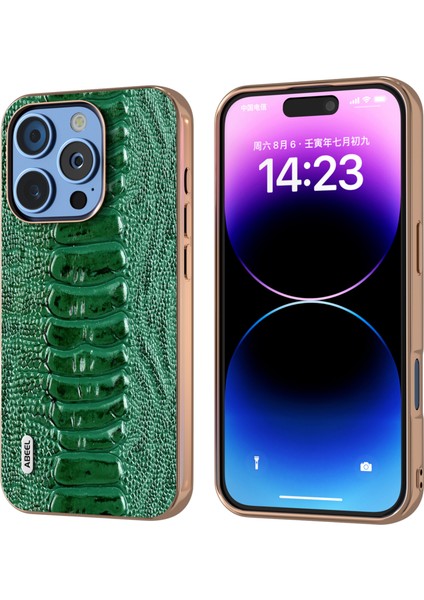 iPhone 16 Pro Galvanik Kenar Timsah Dokusu Hakiki Inek Derisi+Tpu+Pc Telefon Kapağı (Yurt Dışından)
