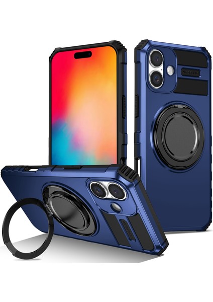 iPhone 16 Döner Kickstand Düşmeyi Önleyici Tpu+Pc Telefon Kılıfı Magsafe ile Uyumlu (Yurt Dışından)