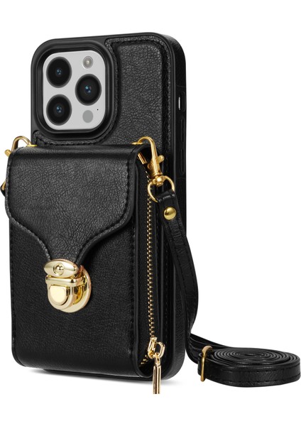 iPhone 16 Pro Max Cüzdan Kart Yuvaları Pu+Tpu Askılı Telefon Kapağı (Yurt Dışından)