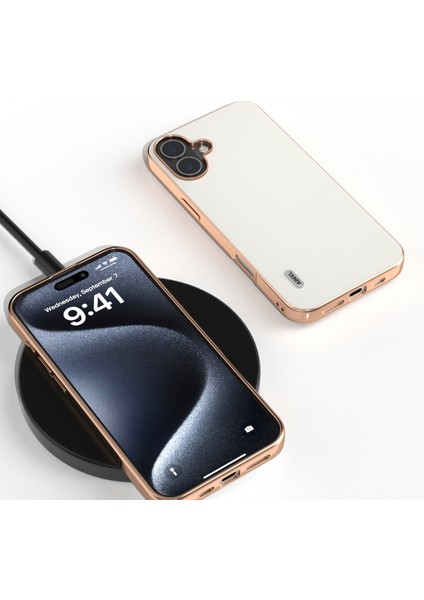 iPhone 16 Elektro Kaplama Hakiki Inek Deri Pc Telefon Kapağı (Yurt Dışından)