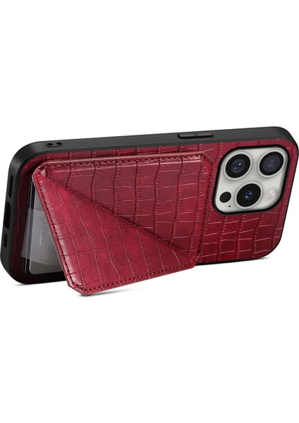 iPhone 16 Pro Max Timsah Dokulu Pu+Pc+Tpu Kart Yuvalı Kickstand Telefon Kapağı (Yurt Dışından)