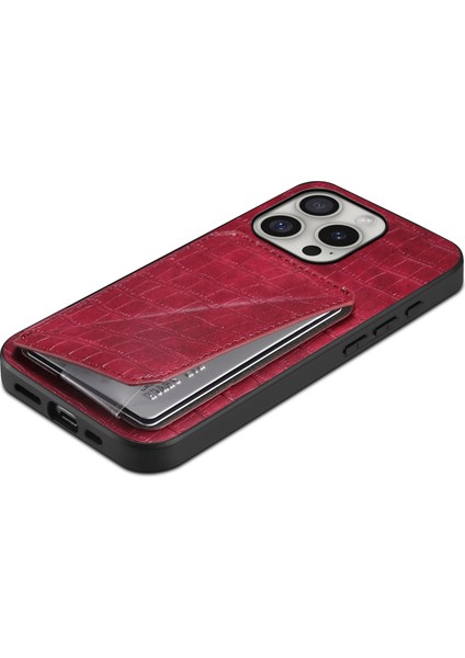 iPhone 16 Pro Max Timsah Dokulu Pu+Pc+Tpu Kart Yuvalı Kickstand Telefon Kapağı (Yurt Dışından)